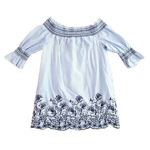 Altar’d State Dress Size Large Navy Blue Embroidery on Blue Striped Peasant